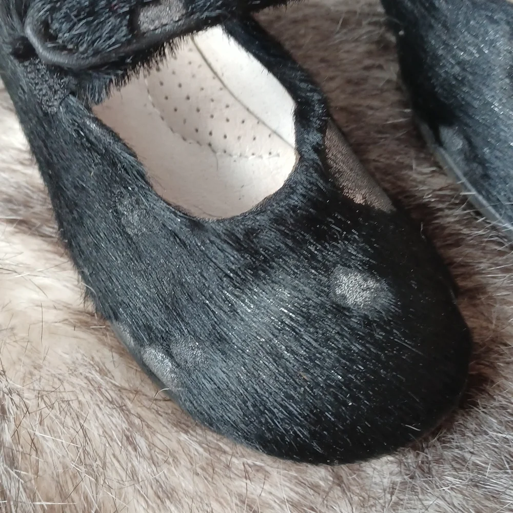 Kids real fur dress shoes